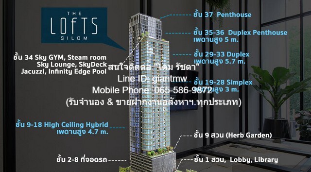 รหัส: DSL-529 ขาย SALE CONDOMINIUM The Lofts Silom 2 BEDROOM 2 Bathroom 14500000 - BIG SURPRISE!!