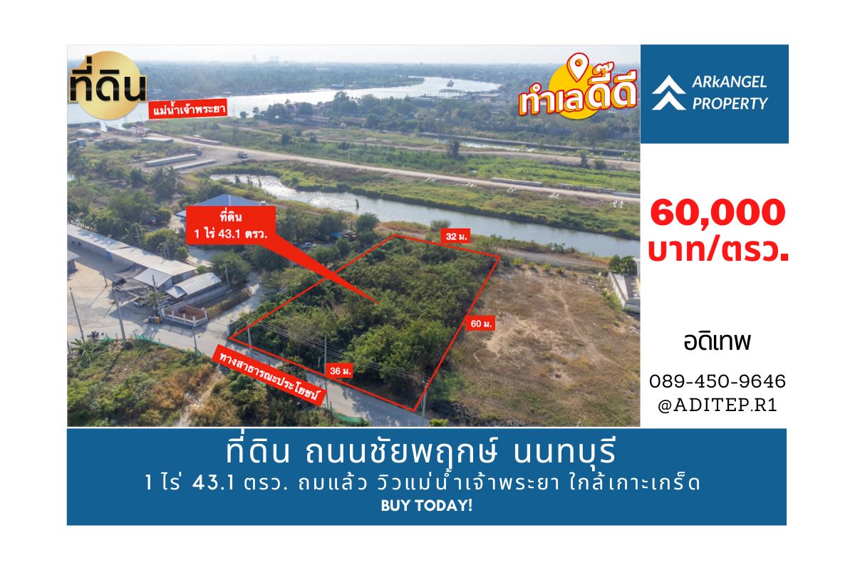 ขาย ที่ดิน ถนนชัยพฤกษ์ ปากเกร็ด 1 ไร่กว่า เข้าซอย 150 ม. ใกล้แม่น้ำเจ้าพระยา ถนนราชพฤกษ์ สะพานพระราม 4 ที่ดินถมแล้ว