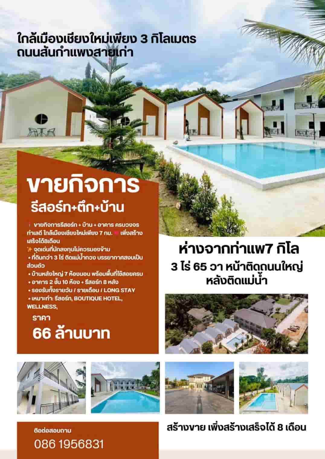 โอกาสทองแห่งการลงทุน!! ขายกิจการรีสอร์ต+ตึก 2 ชั้น+บ้าน ที่ดิน 3ไร่65วา ทำเลทอง อ.สันกำแพง เชียงใหม่