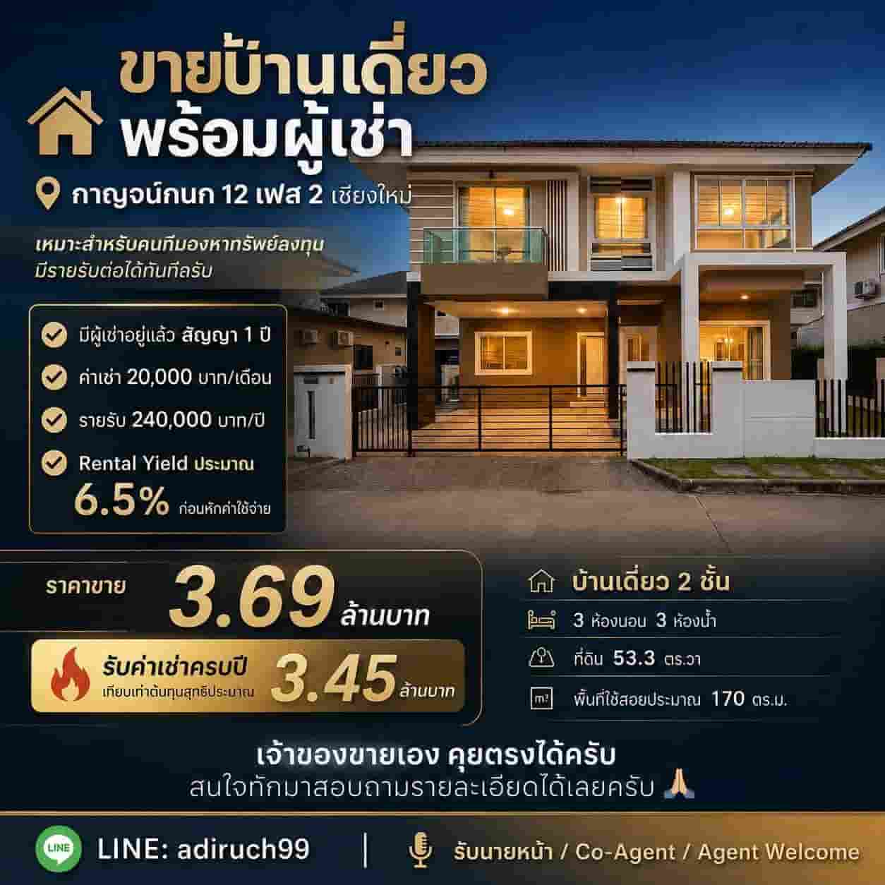 ขายพร้อมผู้เช่าถูกมาก!! บ้านเดี่ยว 2 ชั้น ทำเลทอง อ.สารภี เชียงใหม่ ใกล้โรงเรียนนานาชาติ ห้าง ตัวเมืองเชียงใหม่