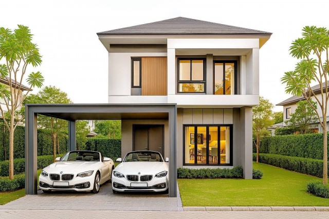 บ้านเดี่ยวบ้านสวย บรรยากาศน่าอยู่ เนื้อที่ 50 ตรว. พื้นที่ใช้สอย 152.15 ตรม. 3 ห้องนอน 1 ห้องอเนกประสงค์ 2 ห้องน้ำ ที่จอดรถ 2 คัน