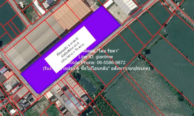 DSL-1360 ขาย ที่ดิน ขายที่ดินเปล่าถมแล้ว (ผังสีม่วง: อ.1-5) 3-3-99 ไร่ อ.พระสมุทรเจดีย์ จ.สมุทรปราการ ราคา 36 ล้านบาท ชั้นทั้งหมด 1 ชั้น 3 ไร่ 3 งาน 1599 ตารางวา